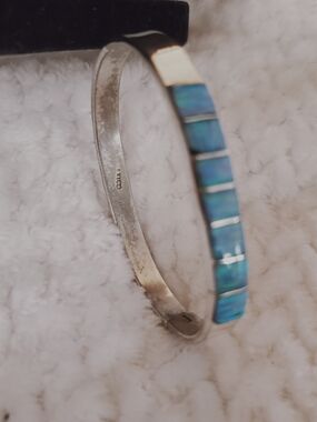 Taxco Sterling Silver Cuff with Blue Opal Inlay